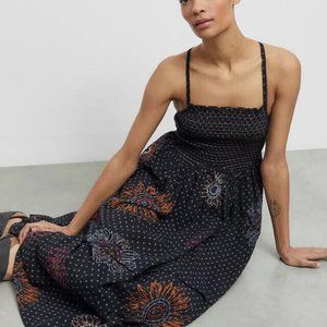 UO Simonette Embroidered Midi Dress Black New